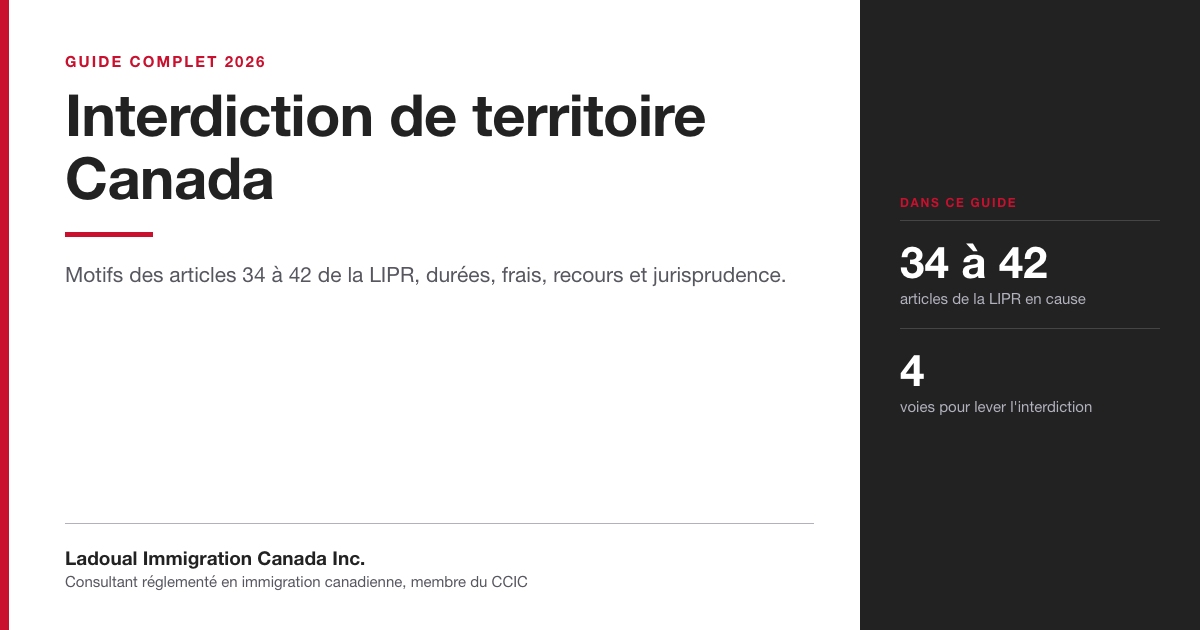 Bandeau de l'article de Ladoual Immigration Canada Inc. sur l'interdiction de territoire au Canada, guide des motifs prévus aux articles 34 à 42 de la LIPR.